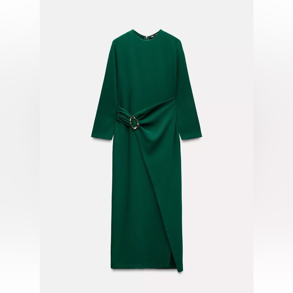 Zara Emerald Green Crepe Midi Dress